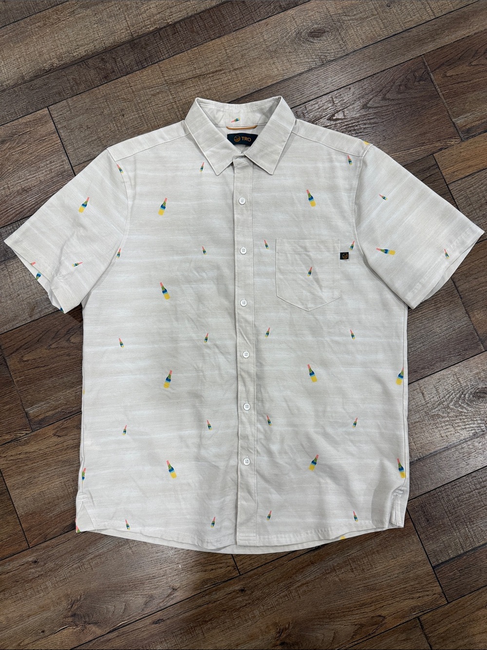Short-Sleeve Casual Button-Down Shirt in Light Gray with Micro Bottle Print - Picture 1 of 3